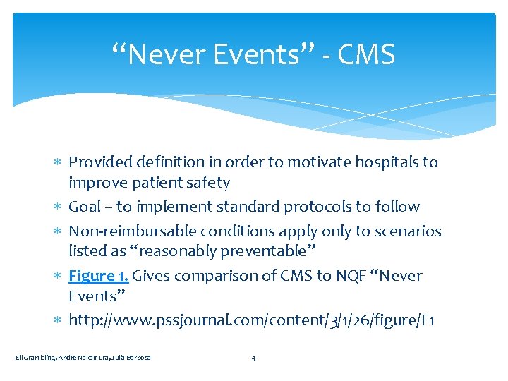 “Never Events” - CMS Provided definition in order to motivate hospitals to improve patient