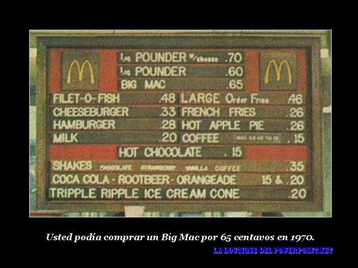 Usted podía comprar un Big Mac por 65 centavos en 1970. 