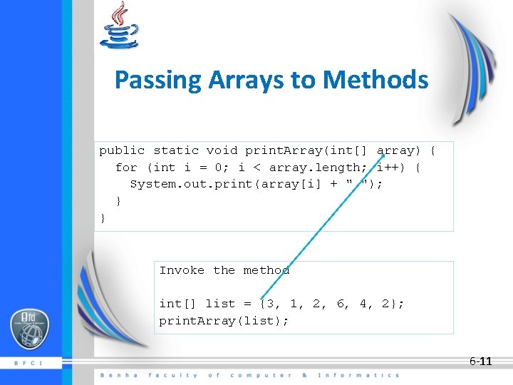 Passing Arrays to Methods public static void print. Array(int[] array) { for (int i