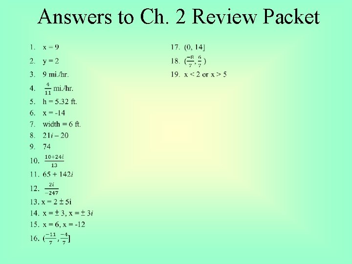 Answers to Ch. 2 Review Packet • 