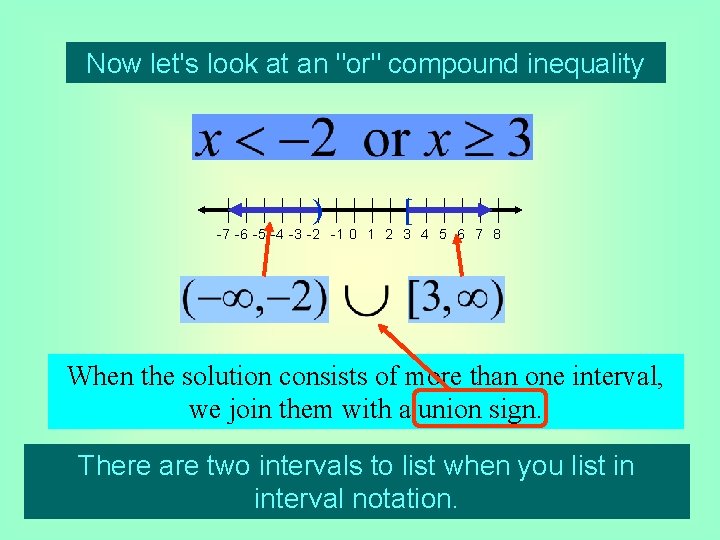 Now let's look at an "or" compound inequality ) [ -7 -6 -5 -4