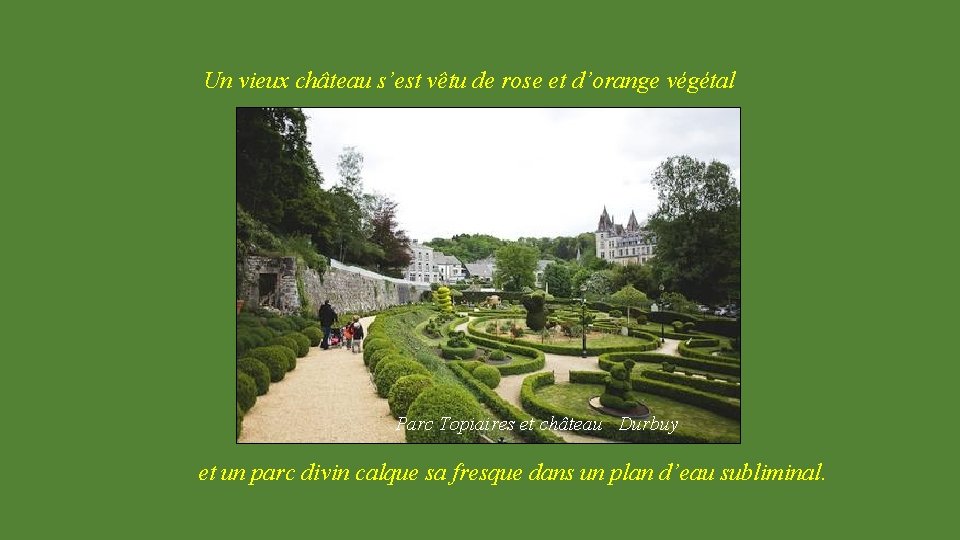 Un vieux château s’est vêtu de rose et d’orange végétal Parc Topiaires et château