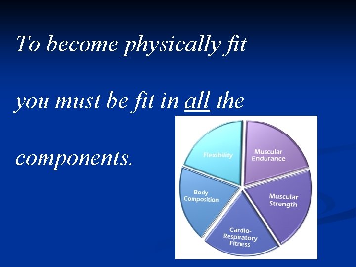 To become physically fit you must be fit in all the components. 