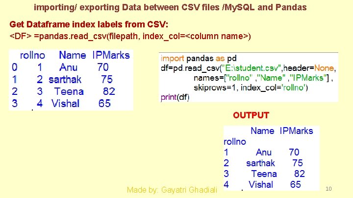 importing/ exporting Data between CSV files /My. SQL and Pandas Get Dataframe index labels