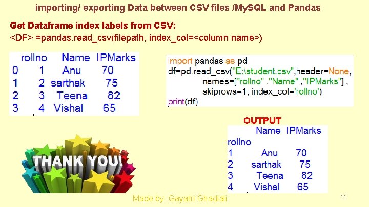 importing/ exporting Data between CSV files /My. SQL and Pandas Get Dataframe index labels