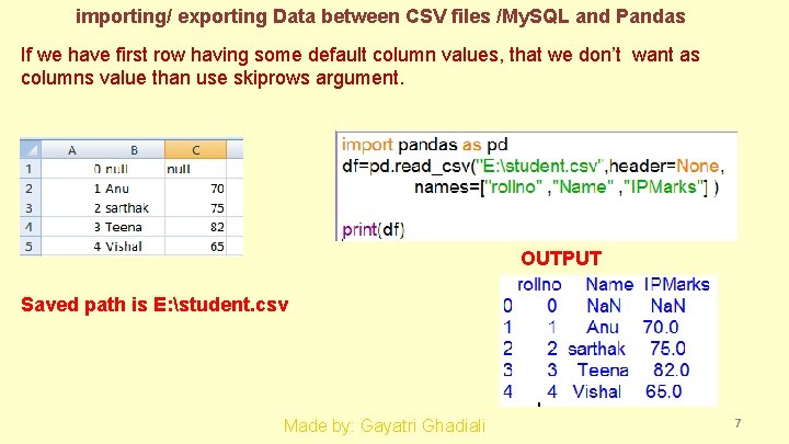 importing/ exporting Data between CSV files /My. SQL and Pandas If we have first
