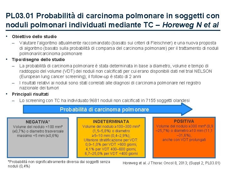 PL 03. 01 Probabilità di carcinoma polmonare in soggetti con noduli polmonari individuati mediante