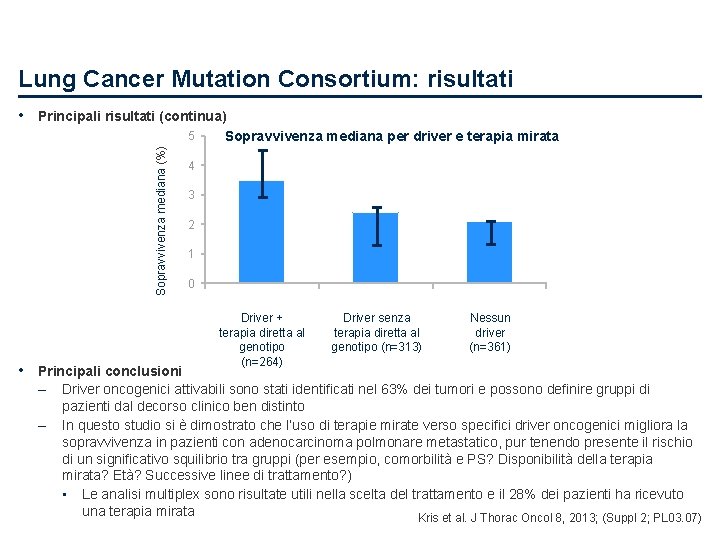 Lung Cancer Mutation Consortium: risultati • Principali risultati (continua) Sopravvivenza mediana (%) 5 •