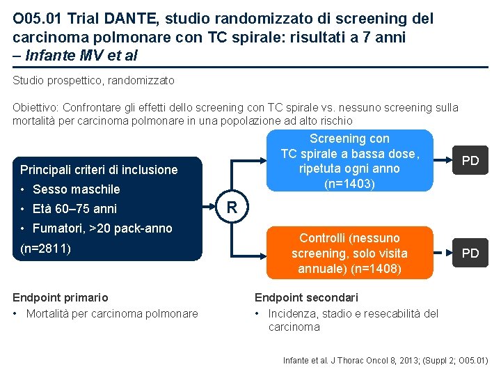 O 05. 01 Trial DANTE, studio randomizzato di screening del carcinoma polmonare con TC