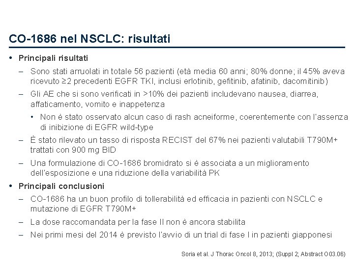 CO-1686 nel NSCLC: risultati • Principali risultati – Sono stati arruolati in totale 56