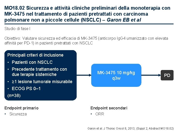 MO 18. 02 Sicurezza e attività cliniche preliminari della monoterapia con MK-3475 nel trattamento