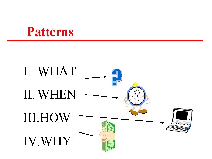 Patterns I. WHAT II. WHEN III. HOW IV. WHY Patterns I. WHAT II. WHEN III. HOW IV. WHY
