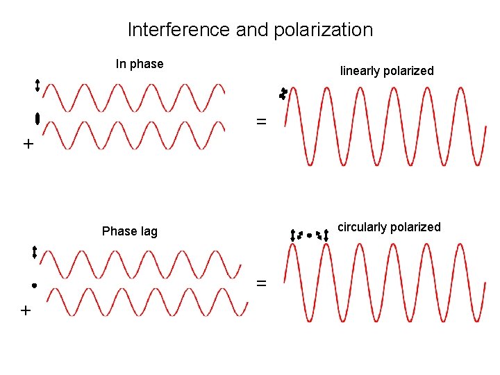Interference and polarization In phase linearly polarized = + circularly polarized Phase lag =
