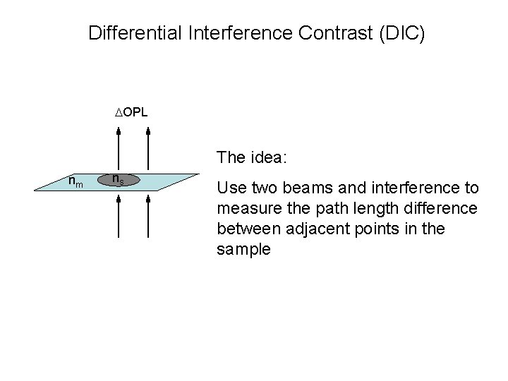 Differential Interference Contrast (DIC) DOPL The idea: nm ns Use two beams and interference