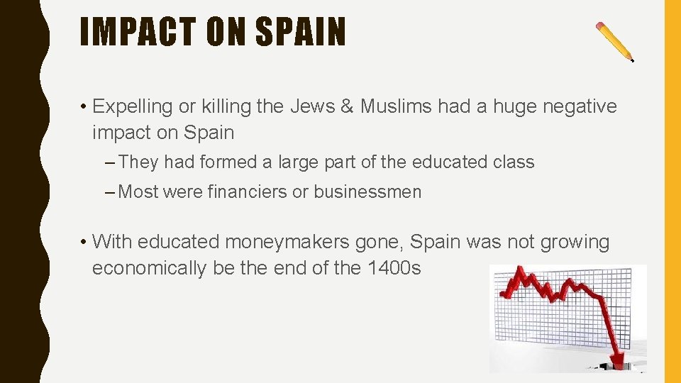 IMPACT ON SPAIN • Expelling or killing the Jews & Muslims had a huge