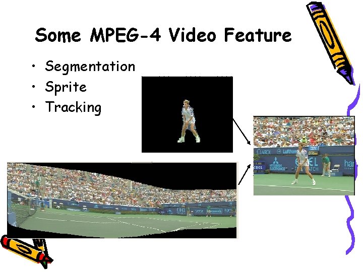 Some MPEG-4 Video Feature • Segmentation • Sprite • Tracking 