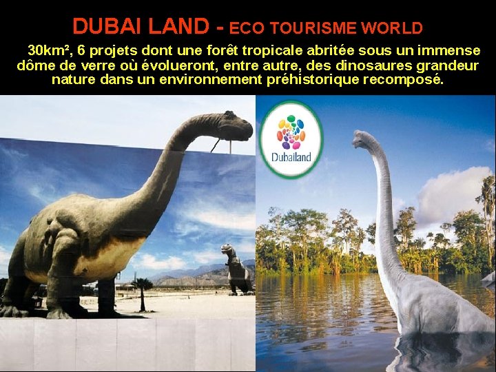 DUBAI LAND - ECO TOURISME WORLD 30 km², 6 projets dont une forêt tropicale