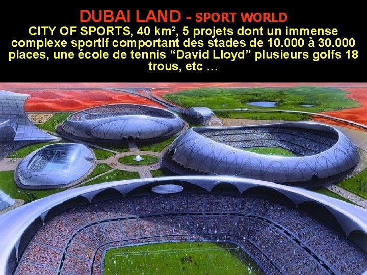 DUBAI LAND - SPORT WORLD CITY OF SPORTS, 40 km², 5 projets dont un