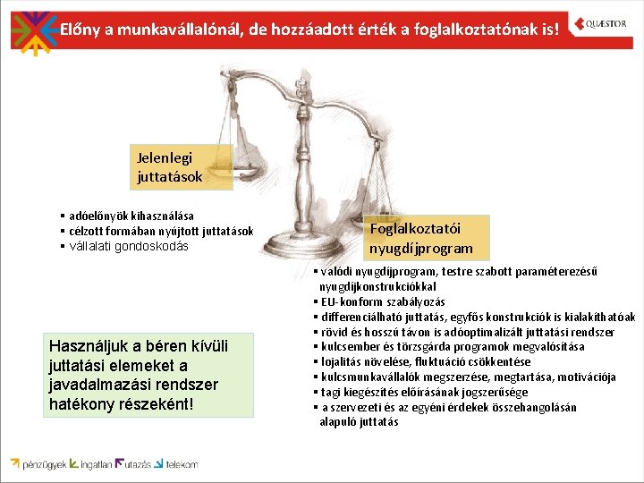 Előny a munkavállalónál, de hozzáadott érték a foglalkoztatónak is! Jelenlegi juttatások § adóelőnyök kihasználása