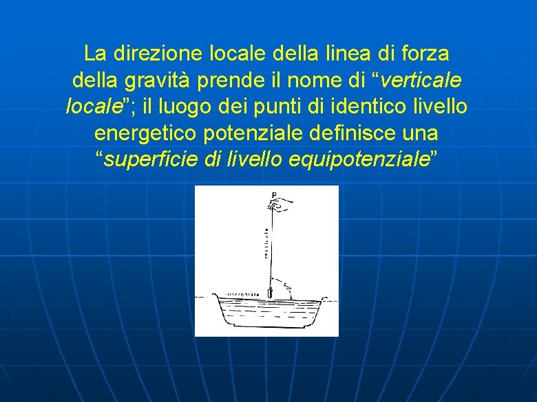 La direzione locale della linea di forza della gravità prende il nome di “verticale