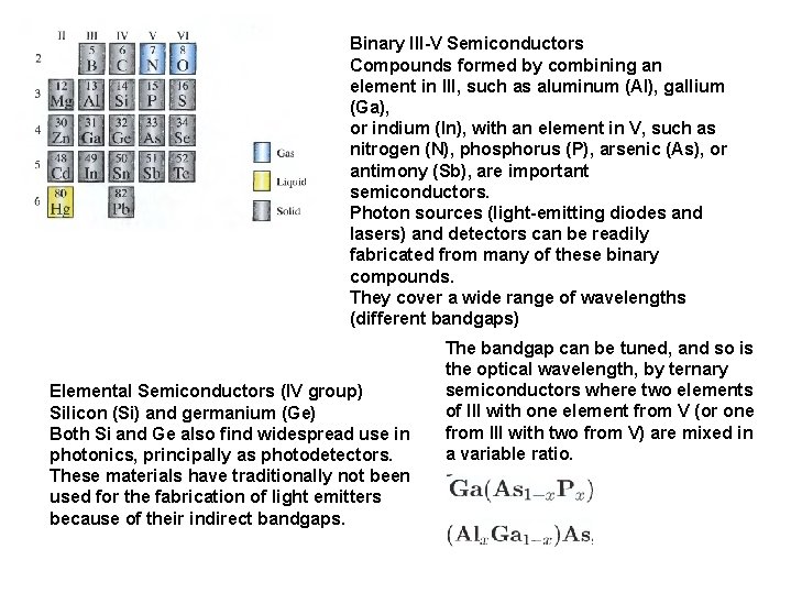 Binary III-V Semiconductors Compounds formed by combining an element in III, such as aluminum