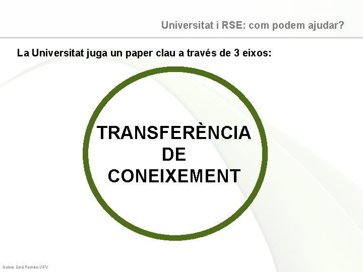 Universitat i RSE: com podem ajudar? La Universitat juga un paper clau a través