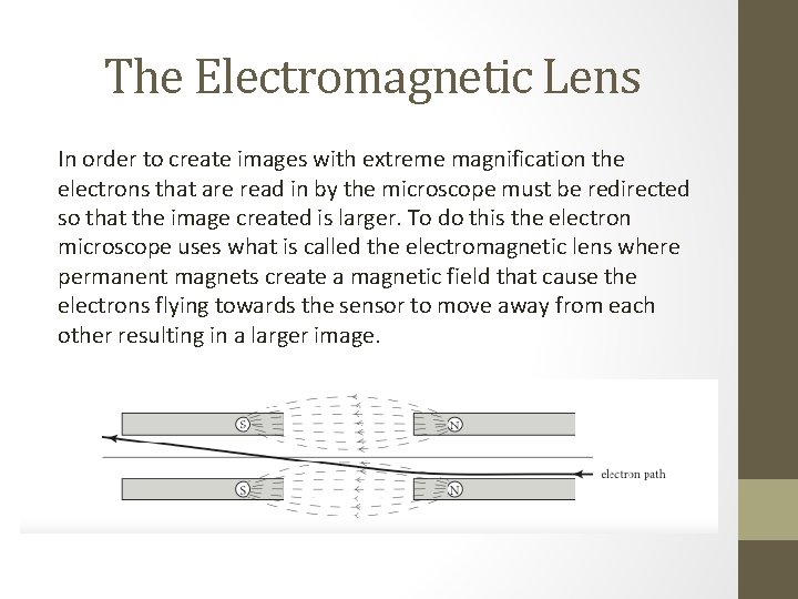 The Electromagnetic Lens In order to create images with extreme magnification the electrons that