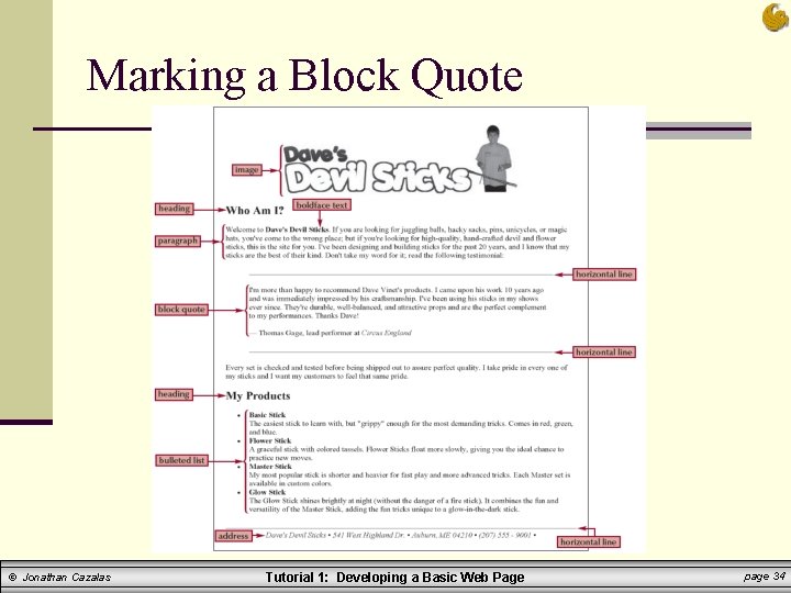 Marking a Block Quote © Jonathan Cazalas Tutorial 1: Developing a Basic Web Page