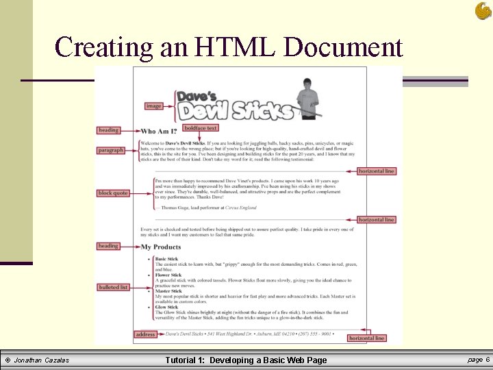 Creating an HTML Document © Jonathan Cazalas Tutorial 1: Developing a Basic Web Page