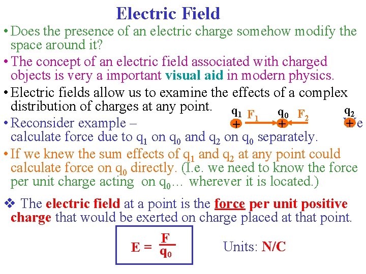 Electric Field • Does the presence of an electric charge somehow modify the space
