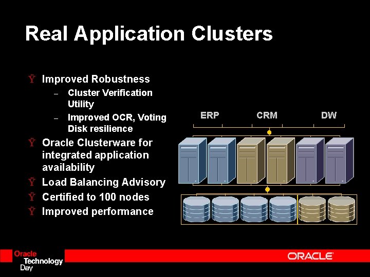 Real Application Clusters Ÿ Improved Robustness – – Cluster Verification Utility Improved OCR, Voting