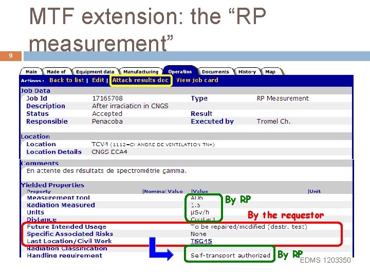9 MTF extension: the “RP measurement” By RP By the requestor By RP EDMS