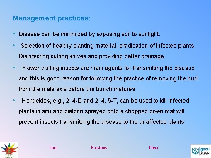 Management practices: Disease can be minimized by exposing soil to sunlight. Selection of healthy