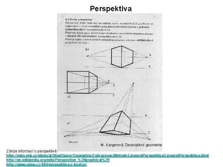 Perspektiva M. Kargerová: Deskriptivní geometrie Zdroje informací o perspektivě: http: //mdg. vsb. cz/jdolezal/Stud. Opory/Geometrie/Zobrazovaci.
