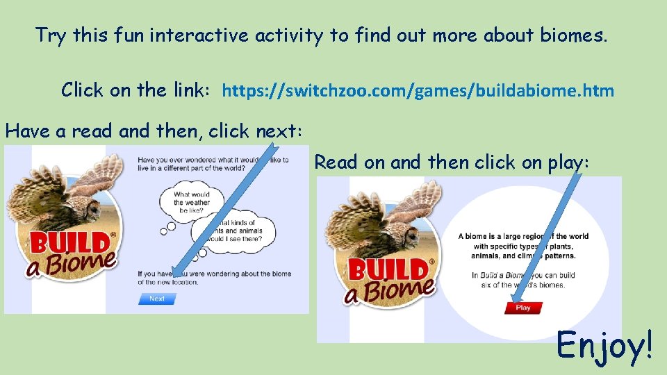 Try this fun interactive activity to find out more about biomes. Click on the