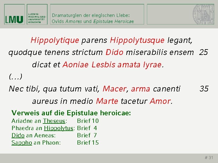 Dramaturgien der elegischen Liebe: Ovids Amores und Epistulae Heroicae Hippolytique parens Hippolytusque legant, quodque
