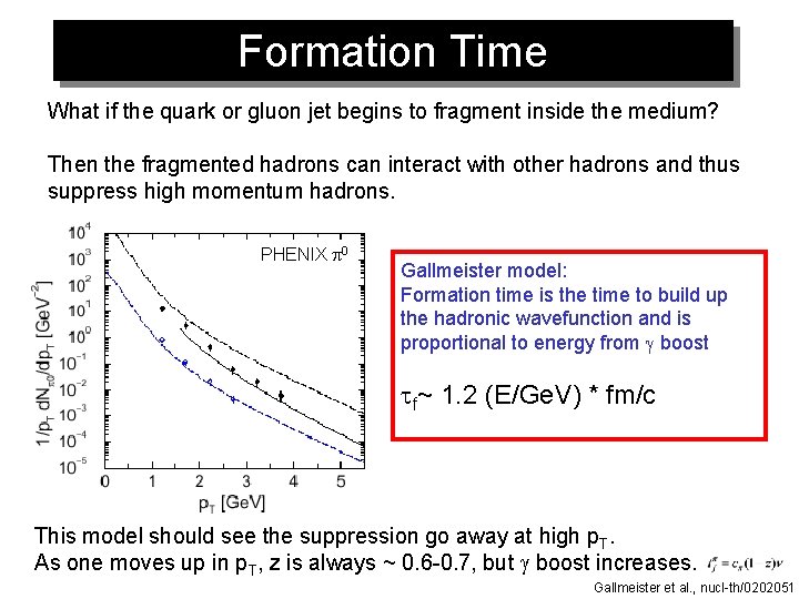 Formation Time What if the quark or gluon jet begins to fragment inside the