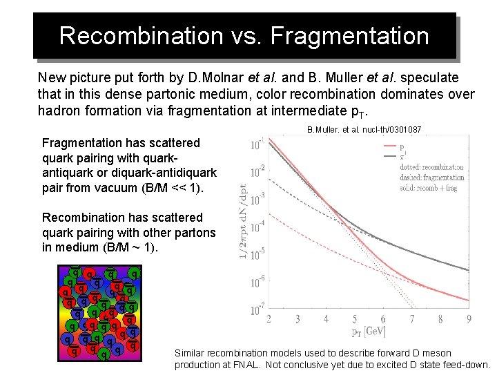 Recombination vs. Fragmentation New picture put forth by D. Molnar et al. and B.