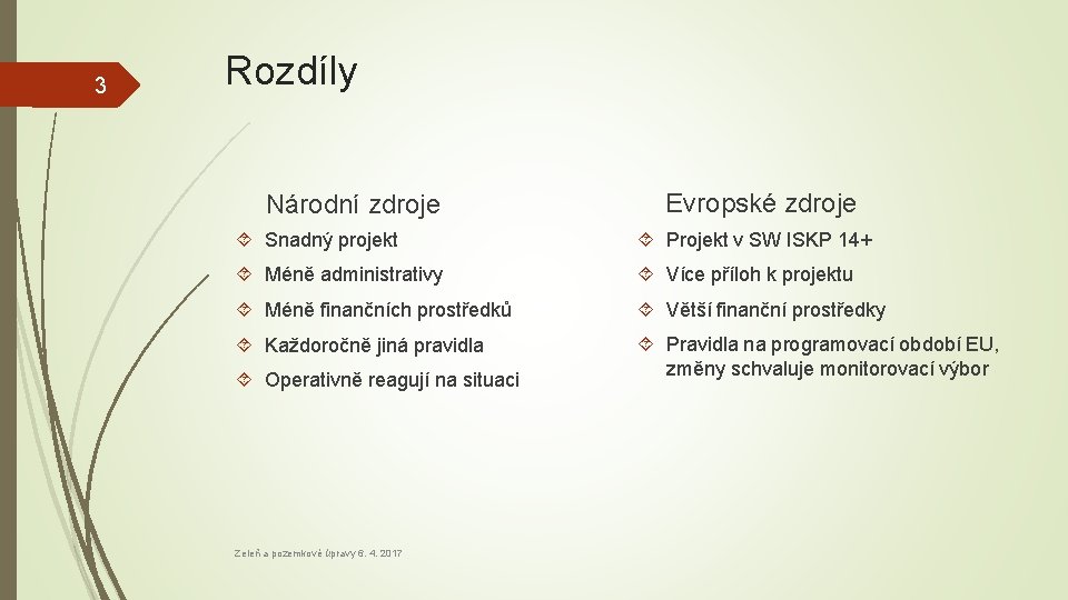 3 Rozdíly Národní zdroje Evropské zdroje Snadný projekt Projekt v SW ISKP 14+ Méně