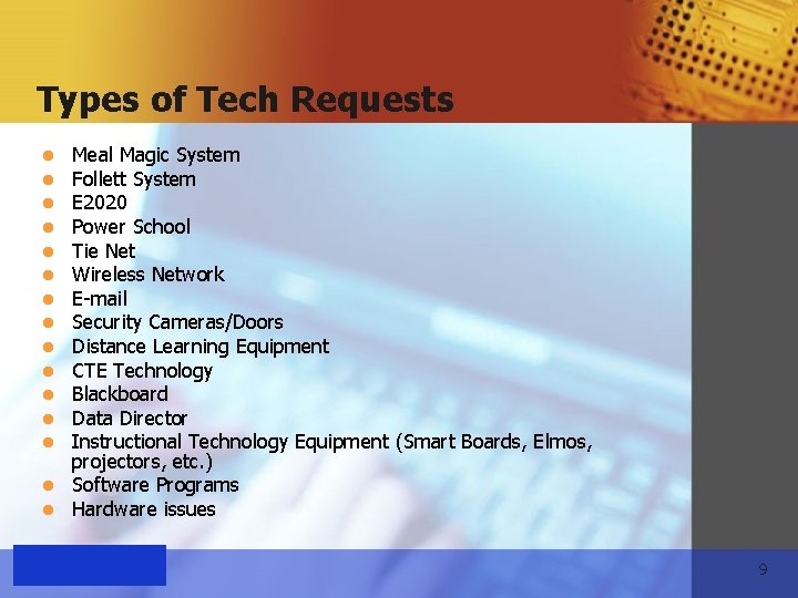 Types of Tech Requests Meal Magic System Follett System E 2020 Power School Tie