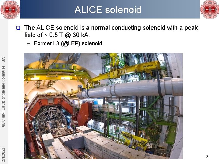 ALICE solenoid q The ALICE solenoid is a normal conducting solenoid with a peak