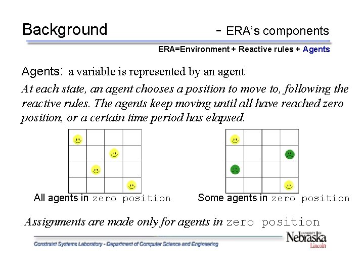 Background - ERA’s components ERA=Environment + Reactive rules + Agents: a variable is represented