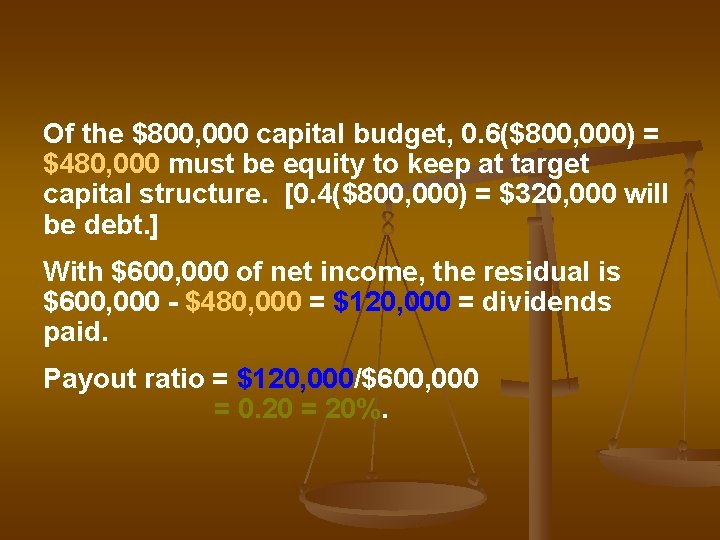Of the $800, 000 capital budget, 0. 6($800, 000) = $480, 000 must be