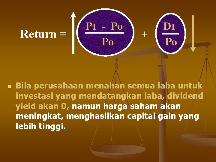 Return = n P 1 - Po Po + D 1 Po Bila perusahaan