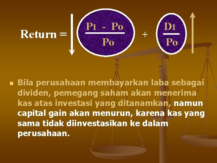 Return = n P 1 - Po Po + D 1 Po Bila perusahaan