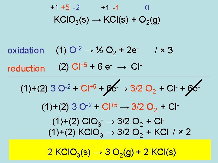 +1 +5 -2 +1 -1 0 KCl. O 3(s) → KCl(s) + O 2(g) +1 +5 -2 +1 -1 0 KCl. O 3(s) → KCl(s) + O 2(g)