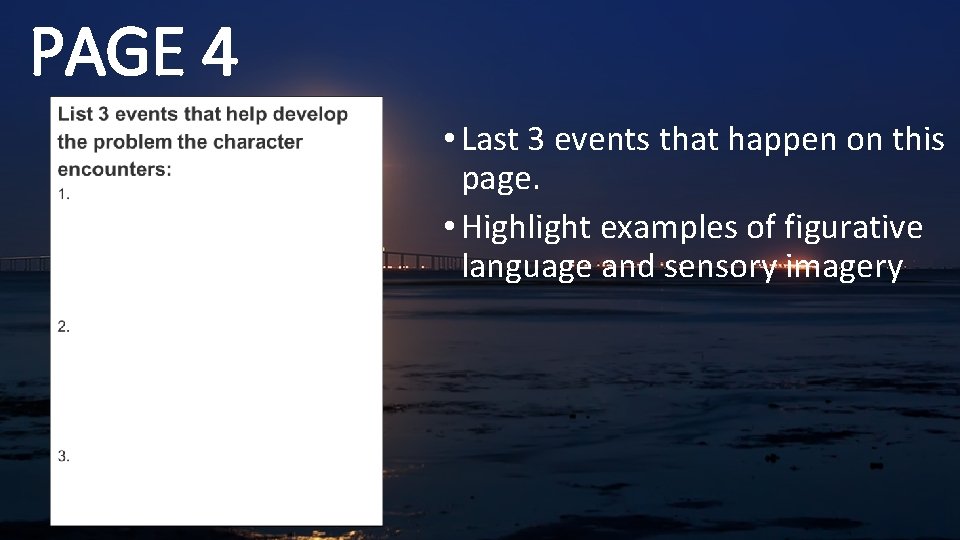 PAGE 4 • Last 3 events that happen on this page. • Highlight examples