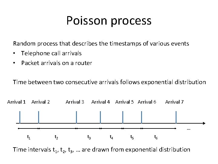 Poisson process Random process that describes the timestamps of various events • Telephone call