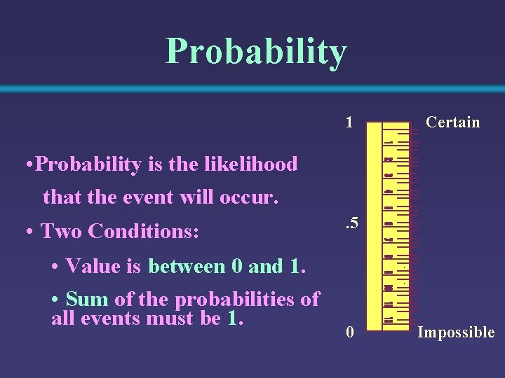 Probability 1 Certain • Probability is the likelihood that the event will occur. •