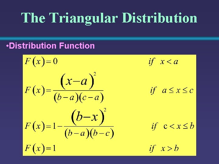 The Triangular Distribution • Distribution Function 